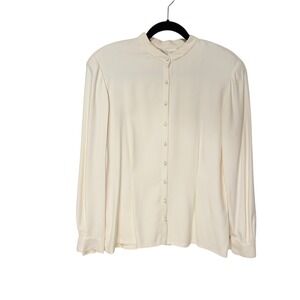 Dana Buchman Vienna Roast Cream Silk Blouse Size 10 Band Collar Cottagecore NEW